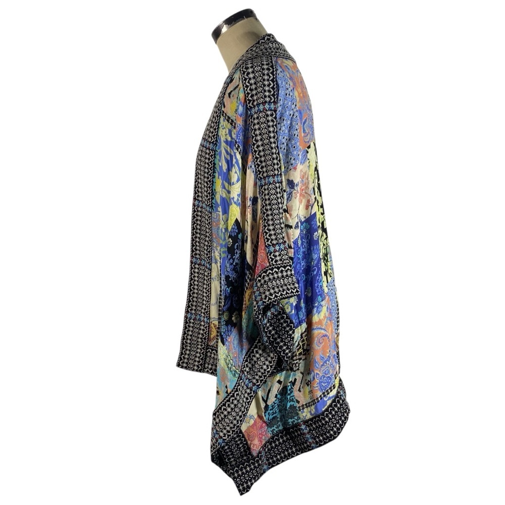 John Mark Embroidered Trim Patchwork Kimono Cardigan XL Blue Black Multi Color - Picture 4 of 11